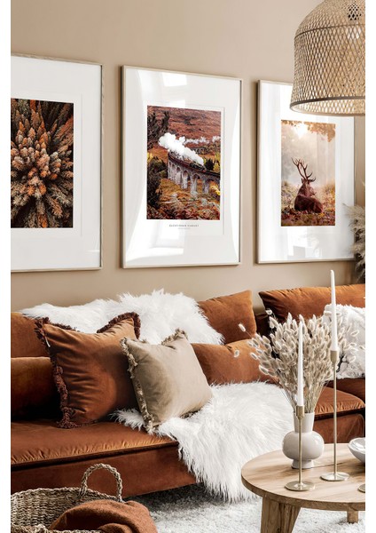 3 Parça Ahşap Çerçeve Görünümlü Mdf Tablo Seti