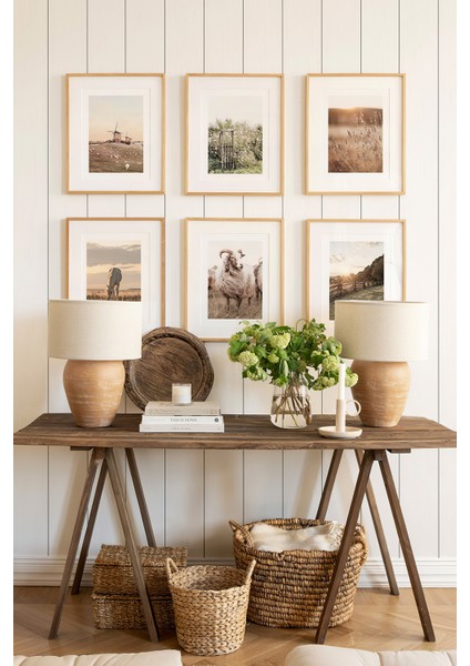 6 Parça Ahşap Çerçeve Görünümlü Mdf Tablo Seti