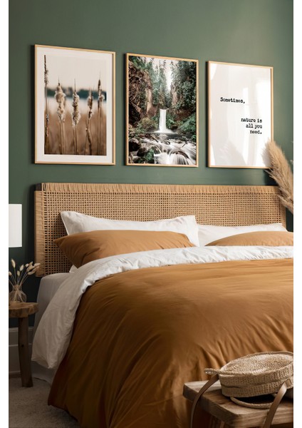 3 Parça Ahşap Çerçeve Görünümlü Mdf Tablo Seti