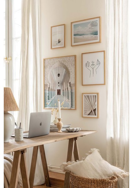 5 Parça Ahşap Çerçeve Görünümlü Mdf Tablo Seti