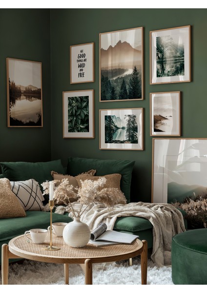 8 Parça Ahşap Çerçeve Görünümlü Mdf Tablo Seti