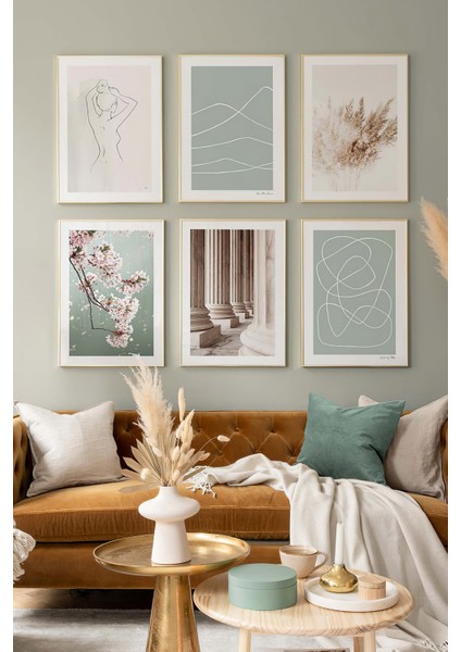 6 Parça Ahşap Çerçeve Görünümlü Mdf Tablo Seti