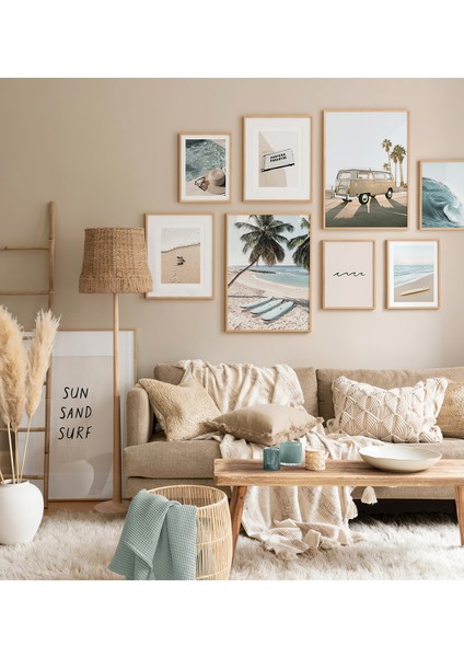 9 Parça Ahşap Çerçeve Görünümlü Mdf Tablo Seti