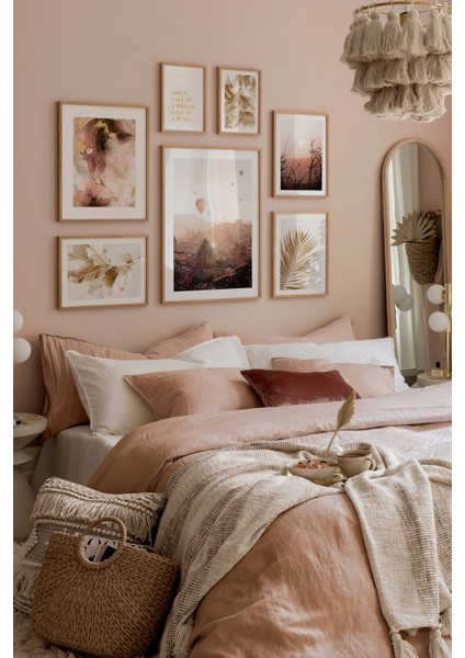 7 Parça Ahşap Çerçeve Görünümlü Mdf Tablo Seti