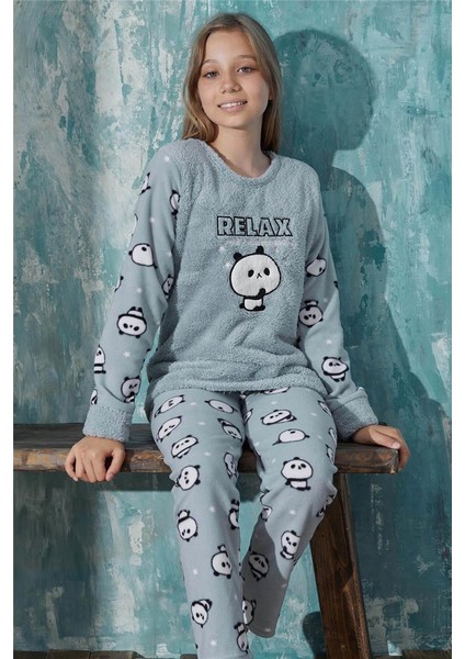 Pijama Evi Mint Relax Panda Desenli Kız Çocuk Peluş Pijama Takım