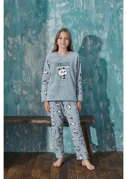 Mint Relax Panda Desenli Kız Çocuk Peluş Pijama Takım