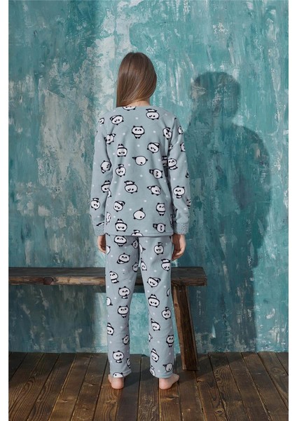 Pijama Evi Mint Relax Panda Desenli Kız Çocuk Peluş Pijama Takım