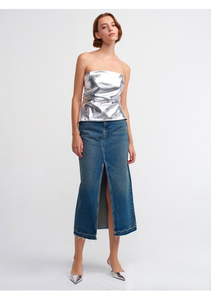 80555 Alt Bölümü Izli Uzun Denim Etek-Tint