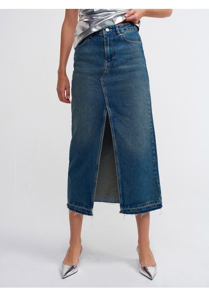 80555 Alt Bölümü Izli Uzun Denim Etek-Tint modelleri