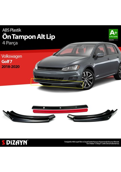 Volkswagen Golf 7,5 Abs Plastik Ön Tampon Alt Lip Kırmızı Ekli 4 Prç. 2018-2020 A+Kalite fiyatları