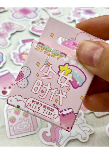 Çizgi Film Temalı Pembe Bi Dolu Kutu Sticker / Bullet Journal / Defter Süsleme/ Çıkartma fiyatları