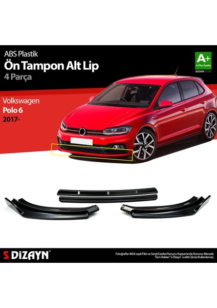 Volkswagen Polo 6 Abs Plastik Ön Tampon Alt Lip Siyah Ekli 4 Prç. 2017 Üzeri A+Kalite indirimleri