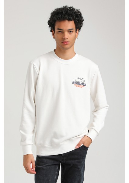 Bisiklet Yaka Ekru Slim Fit Sweatshirt 23FWM60158