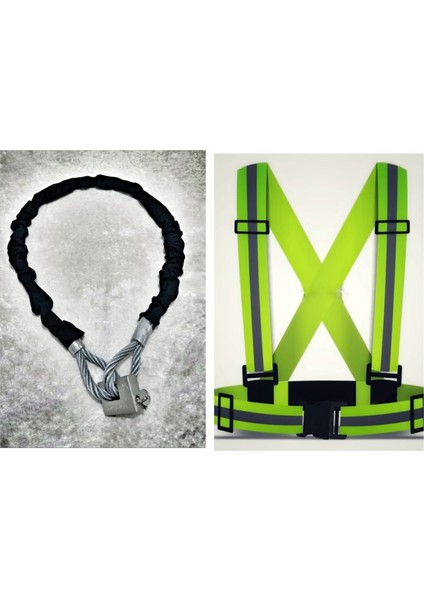 2 Metre 16 mm Kalınlık Çelik Halat Motorsiklet Zincir Kilit + Pratik Reflektör Yelek