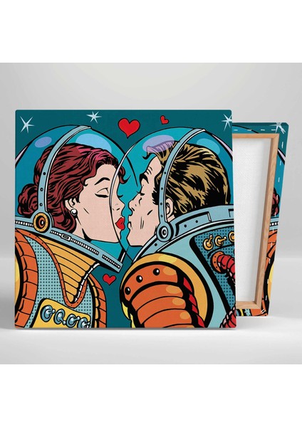 Astronot Kıyafetleri Içindeki Romantik Çift Ilüstrasyon Kare Kanvas Tablo