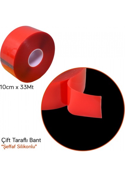 10 cm x 33 mt Çift Taraflı Silikonlu Bant Şeffaf