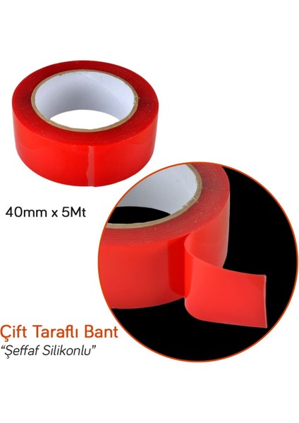 40 mm x 5 mt Çift Taraflı Silikonlu Bant Şeffaf