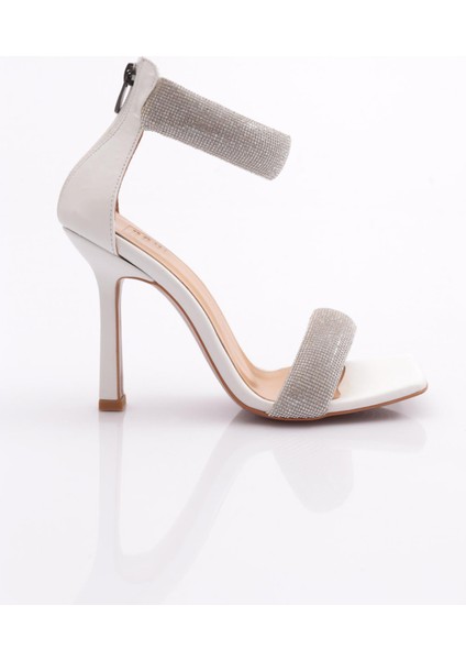 8044KADIN Silver Taşli Bilekten Bağli Topuklu Sandalet