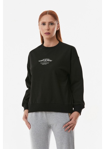 Yazılı  Bisiklet Yaka Sweatshirt