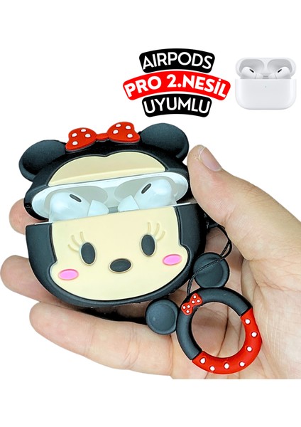 Pro 2. Nesil Uyumlu Minnie Mouse Figürlü Koruyucu ve Darbe Emici Silikon Kulaklık Kılıfı