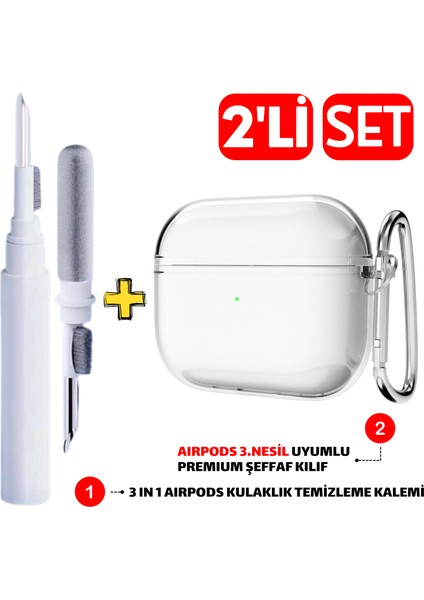 3.nesil Uyumlu Şeffaf Premium Kulaklık Kılıfı ve 3'ü 1 Arada Kulaklık Temizleme Kalemi Ikili Set