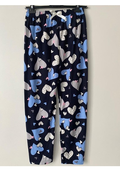 Süet Kumaş Kalpli Desenli Pijama Altı