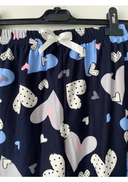 Süet Kumaş Kalpli Desenli Pijama Altı