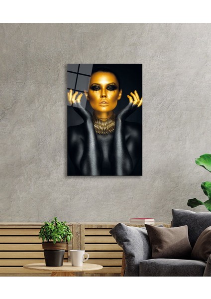 Altın Dudak Afrikalı Kadın Cam Tablo fiyatları