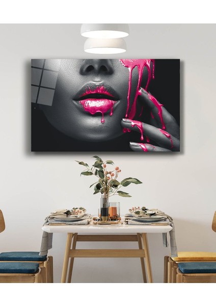 Pembe Dudaklı Kadın Cam Tablo fiyatları