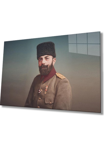 Cemal Paşa Portresi Cam Tablo, Ev ve Ofis Duvar Dekoru, Hediyelik Büyük Temperli 4 mm Cam Tablo