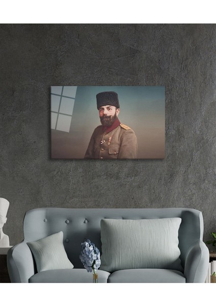Cemal Paşa Portresi Cam Tablo, Ev ve Ofis Duvar Dekoru, Hediyelik Büyük Temperli 4 mm Cam Tablo modelleri