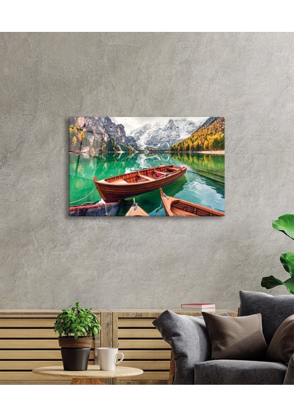 Kayık ve Göl Manzara Doğa Cam Tablo, Ev ve Ofis Duvar Dekoru, Hediyelik Büyük Temperli Cam Tablo fiyatları