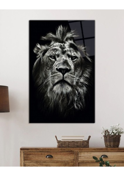 Aslan Hayvan Portresi Cam Tablo, Ev ve Ofis Duvar Dekoru, Hediyelik Büyük Temperli 4 mm Cam Tablo fiyatları