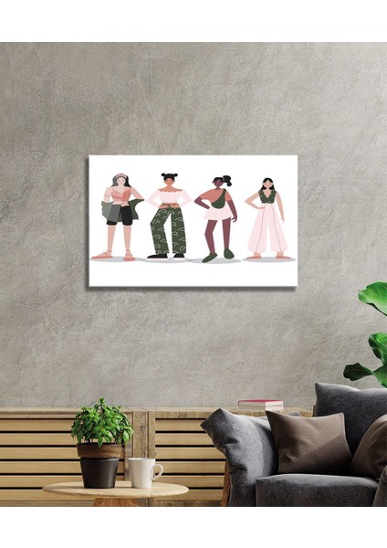 Illüstrasyon Karikatür Kızlar Cam Tablo, Ev ve Ofis Duvar Dekoru, Hediyelik Büyük Temperli Cam Tablo