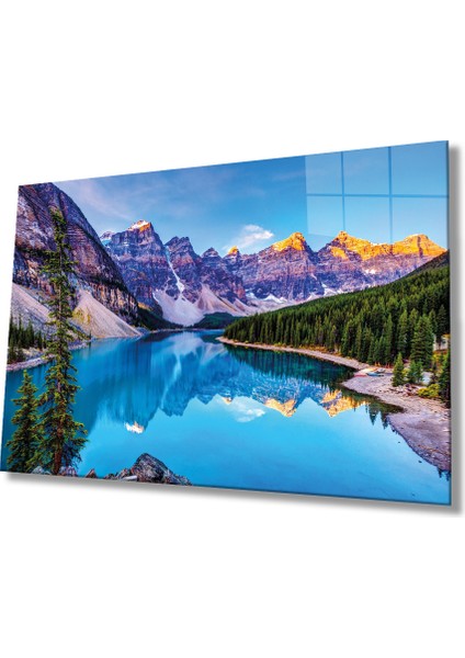 Dağ Yansıma Manzara Cam Tablo, Ev ve Ofis Duvar Dekoru, Hediyelik Büyük Temperli 4 mm Cam Tablo