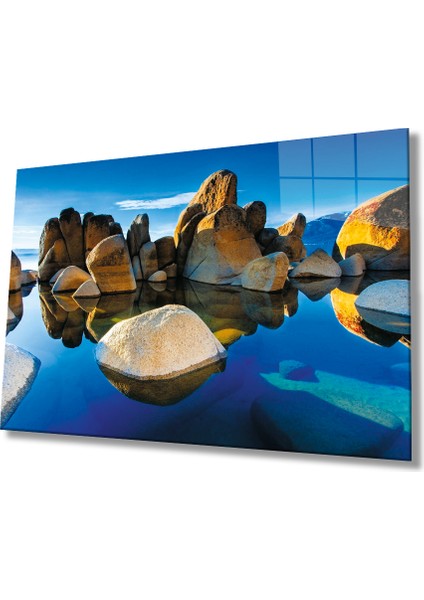 Dağ Yansıma Manzara Cam Tablo, Ev ve Ofis Duvar Dekoru, Hediyelik Büyük Temperli 4 mm Cam Tablo