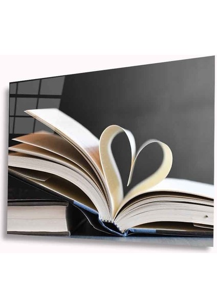 Kalp Kitap Cam Tablo 4mm Dayanıklı Temperli Cam