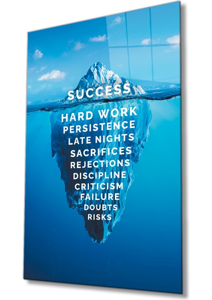 Buz Dağı Başarının Sırrı Cam Tablo Ev ve Ofis Duvar Dekoru Hediyelik Büyük Tablo Dayanıklı Cam