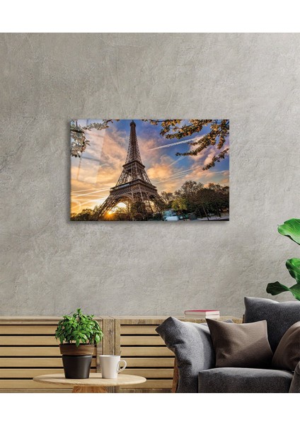 Fransa Paris Eyfel Kulesi Cam Tablo, Ev ve Ofis Duvar Dekoru, Hediyelik Büyük Temperli Cam Tablo