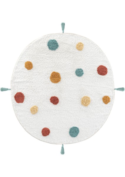 Cool Cotton Ccn 06 Multi Yıkanabilir Kaymaz Tabanlı Naturel Pamuk Dokuma Yuvarlak Bebek Halısı