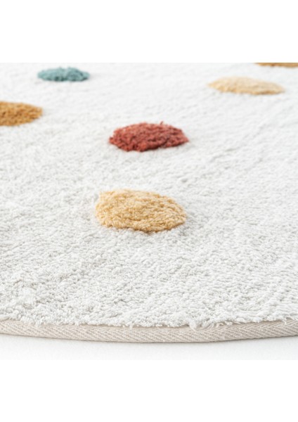 Cool Cotton Ccn 06 Multi Yıkanabilir Kaymaz Tabanlı Naturel Pamuk Dokuma Yuvarlak Bebek Halısı