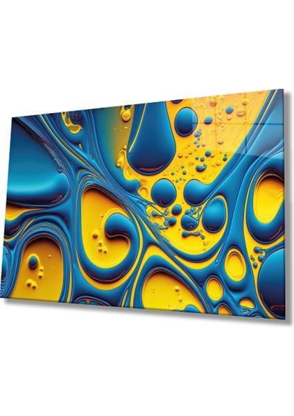 Mavi Sarı Soyut Cam Tablo, Ev ve Ofis Duvar Dekoru, Hediyelik Büyük Temperli 4 mm Cam Tablo