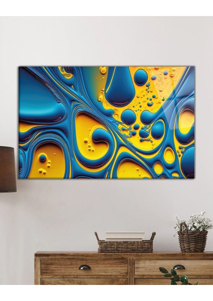 Mavi Sarı Soyut Cam Tablo, Ev ve Ofis Duvar Dekoru, Hediyelik Büyük Temperli 4 mm Cam Tablo fiyatları