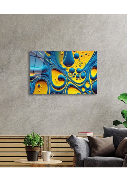 Mavi Sarı Soyut Cam Tablo, Ev ve Ofis Duvar Dekoru, Hediyelik Büyük Temperli 4 mm Cam Tablo modelleri