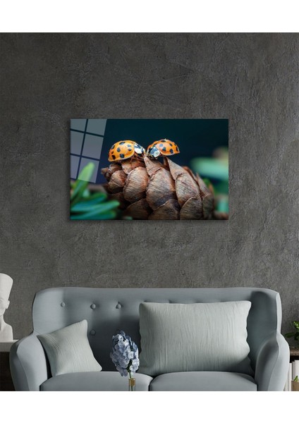 Uğur Böceği ve Yaprak Cam Tablo, Ev ve Ofis Duvar Dekoru, Hediyelik Büyük Temperli 4 mm Cam Tablo