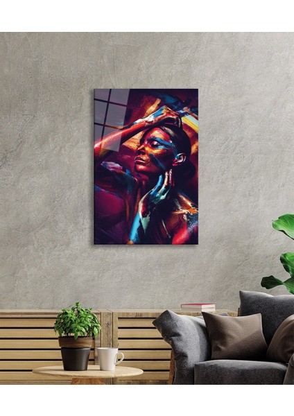 Rengarenk Parıltılı Kadın Cam Tablo, Ev ve Ofis Duvar Dekoru, Hediyelik Büyük Temperli Cam Tablo fiyatları