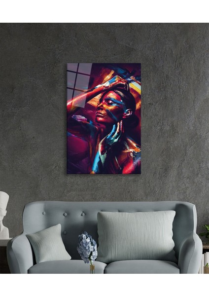Rengarenk Parıltılı Kadın Cam Tablo, Ev ve Ofis Duvar Dekoru, Hediyelik Büyük Temperli Cam Tablo modelleri