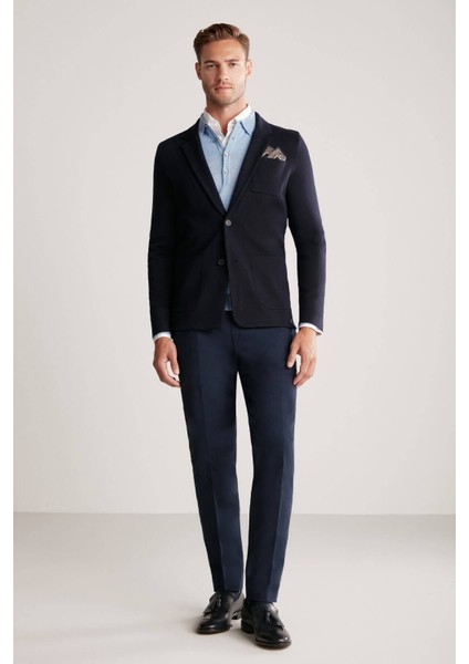 Lacivert Extrafine Merino Triko Blazer Ceket fiyatları