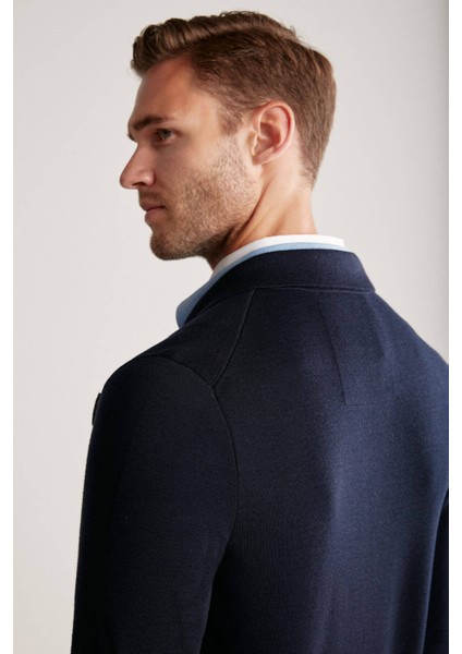 Lacivert Extrafine Merino Triko Blazer Ceket