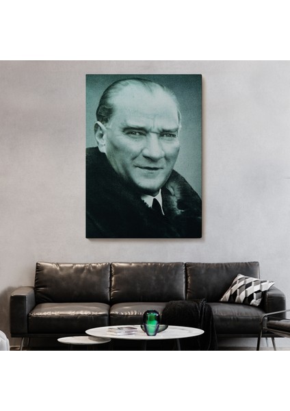 Atatürk Portre Tablosu Mustafa Kemal Atatürk Dikdörtgen Dekoratif Kanvas Tablo-Cg-57